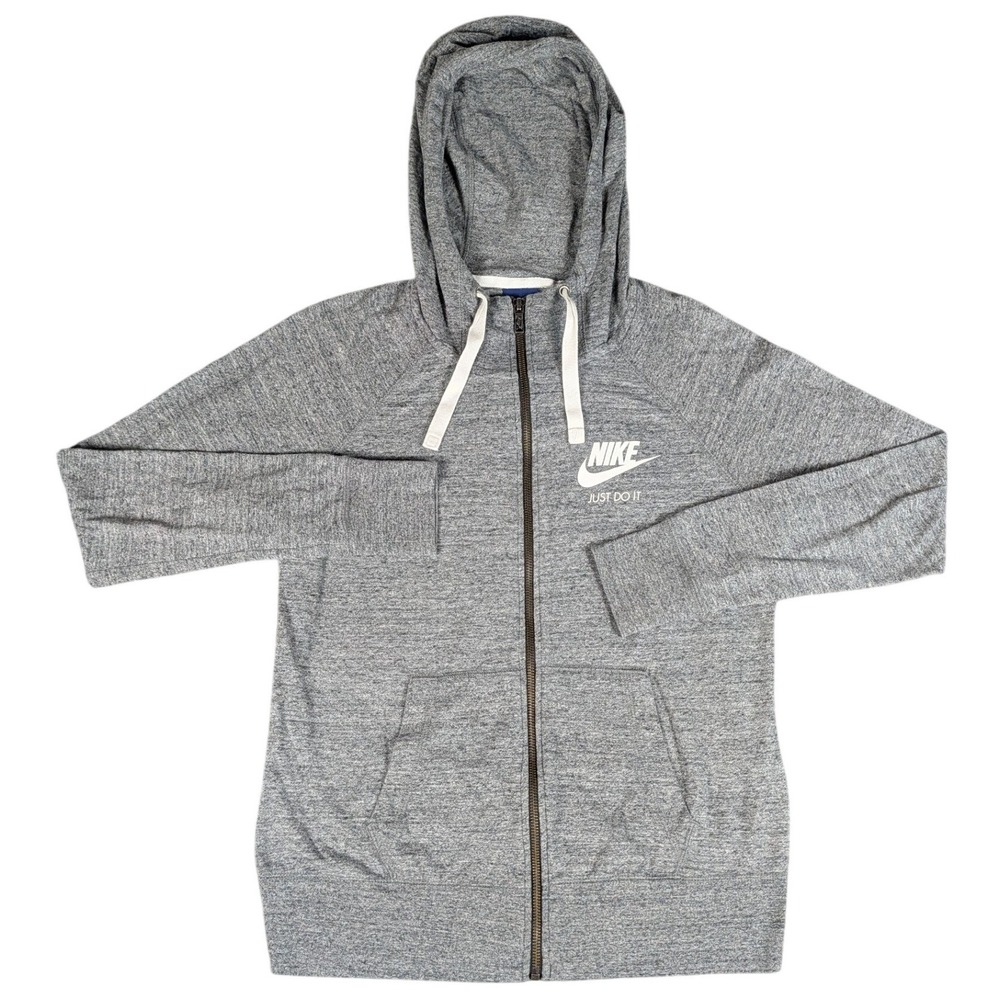 Nike Gym Vintage Full Zip Hoodie Heather Gray Just Do It Logo Women M